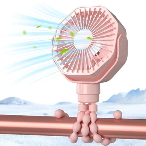 Lerat Portable Stroller Fan with Flexible Tripod, 3 Speeds Rechargeable Handheld Personal Fan, 360°Rotate Battery Operated Clip On Fan for Car Seat Crib Bike Treadmill Pink - Image 1