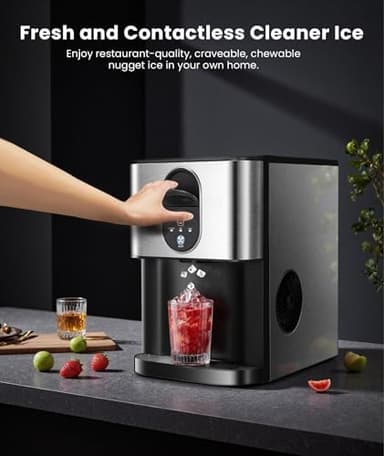 Cowsar Nugget Ice Makers Countertop, 44lbs/24H Pellet Ice Maker with Ice Dispenser, Self-Cleaning, Water Reservoir, Soft Chewable Ice Maker Machine for Home/Kitchen/Office, Silver Stainless - Image 2