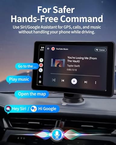Portable Apple Carplay Screen for Car, 7" HD Car Stereo Touchscreen with Wireless CarPlay & Android Auto, Mirror Link, Bluetooth, Voice Control, Memory Card Playback, AUX - Fits All Vehicles - Image 5