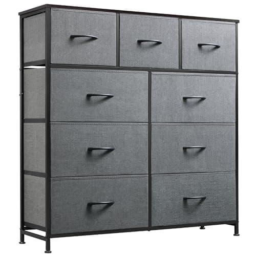 WLIVE 9-Drawer Dresser, Fabric Storage Tower for Bedroom, Hallway, Entryway, Closet, Tall Chest Organizer Unit with Fabric Bins, Steel Frame, Wood Top, Easy Pull Handle, Dark Grey - Image 1