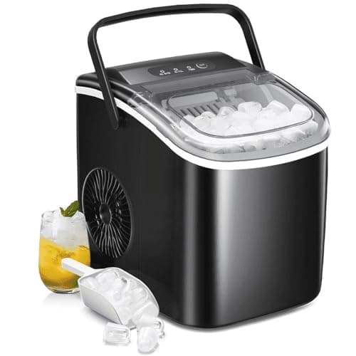 KISSAIR Ice Makers Countertop, Portable Ice Maker with Handle, 26.5 lbs/24H, 9 Bullet Ice Cubes in 6 Mins, Self-Cleaning Ice Machine with Basket and Scoop for Home, Kitchen, RV, Camping (Black) - Image 1