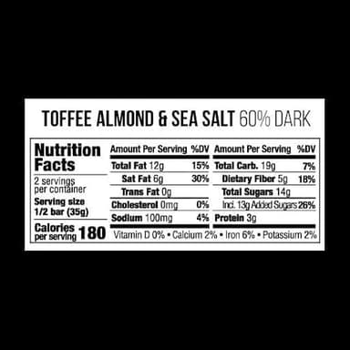 Taza Chocolate Organic Amaze Bar 60% Stone Ground, Toffee Almond Sea Salt, 2.5 Ounce (10 Count), Vegan - Image 2