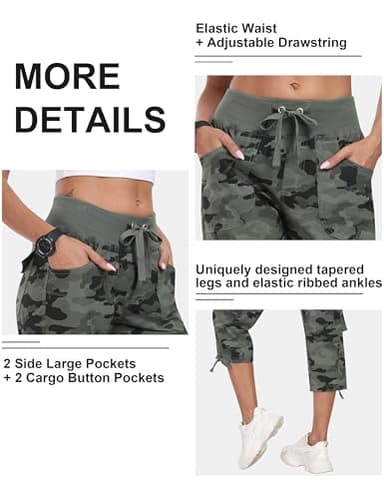 MoFiz Womens Capris Summer Cargo Shorts Lightweight Quick Dry Athletic Casual Travel Loose Ladies Outdoor Hiking Pants Pockets Camouflage Green XS - Image 5