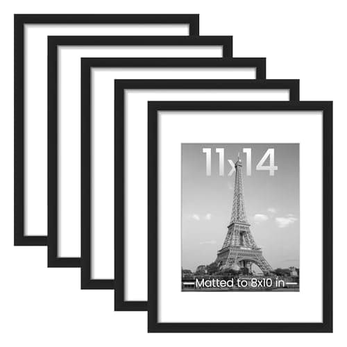 upsimples 11x14 Picture Frame Set of 5, Display Pictures 8x10 with Mat or 11x14 Without Mat, Wall Gallery Photo Frames, Black - Image 1