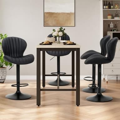 COLAMY Bar Stools Set of 2, Modern Swivel Bar Chairs, Adjustable Faux Leather Upholstered Barstools Counter Height with High Backrest for Bar, Kitchen Island, Dining Room, Black - Image 3