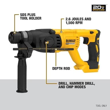 DEWALT 20V MAX SDS Plus 1 Inch Cordless Rotary Hammer with D-Handle, Bare Tool Only (DCH133B) - Image 4