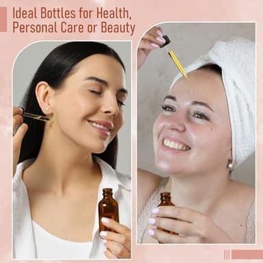 4 Pack, 2 oz Bottles with Dropper & 1 Funnel & 4 Labels - Essential Oils Bottles for Health, Personal Care & Beauty - 60ml Thick Dark Amber Glass Tincture Bottles, Refillable Cosmetic Containers - Image 5