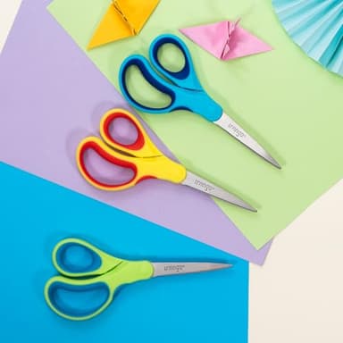 LIVINGO Student Scissors for School: 7 Inch 3 Pack Sharp Pointed Tip Teacher Scissors for Kids Middle High School College Classroom Craft, Comfortable Grip, Right Left Handed, Blue, Green, Yellow - Image 7