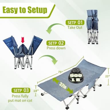 XXL Camping Cot Oversize Cots for Adults Extra Large Cots for Sleeping with Mattress Heavy Duty Camping Bed with Carry Bag Folding Cot for Hiking Camping Indoor Office Nap Vacation Easy to Set up - Image 5