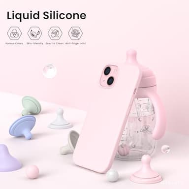 ORNARTO Compatible with iPhone 15 Case 6.1, Slim Liquid Silicone 3 Layers Full Covered Soft Gel Rubber Phone Case, Anti-Scratch Shockproof Protective Cover 6.1 Inch, Chalk Pink - Image 3