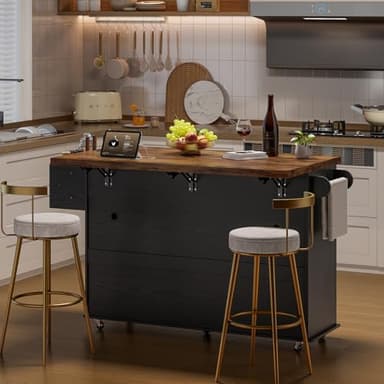 60" Kitchen Island with Power Outlet & Drop Leaf, Kitchen Rolling Island with Spice Rack & Towel Rack, Knife Holder, Kitchen Island Cart with Trash Storage Cabinet, Mobile Island Table for Kitchen - Image 9