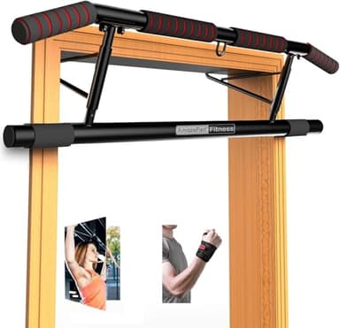 AmazeFan Pull Up Bar, Doorway Mount with Ergonomic Grip - Fitness Chin-Up Frame for Home Gym Exercise, 400 lbs Capacity, Alloy Steel, Foldable - Includes 2 Wrist Straps & Workout Guide - Image 1