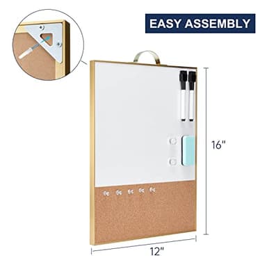 TSJ OFFICE Small Combination Board - 16" X 12" Portable Aluminum Gold Framed Magnetic Dry Erase Board for Wall, Small Bulletin Cork Board with Holder for Office, Home and School - Image 5