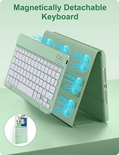 Hamile for iPad 9th/8th/7th Generation Case with Keyboard - Keyboard Case for iPad 10.2 Inch, 7 Colors Backlit Detachable Folio Cover with Pencil Holder for iPad Pro 10.5-inch/iPad Air 3rd Gen (Green) - Image 6