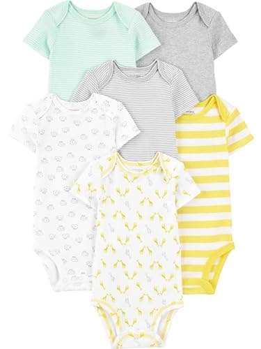 Simple Joys by Carter's Unisex Babies' Short-Sleeve Bodysuit, Pack of 6, Grey/Yellow, Newborn - Image 1