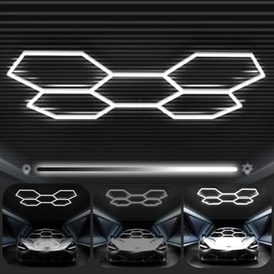 Hexagon Garage Lights 3 Level Dimmable, High Brightness 168W 5600 to 18480 Lumens 6500K Honeycomb Hexagon Led Garage Light 5 Grid for Garage, Auto Beauty Shop, Car Detailing Shop, Workshop - Image 1