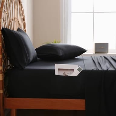 JSD Black Queen Sheet Set with Side Pocket Corner Straps, 4 Piece Soft Microfiber Bed Sheets Extra Deep Pocket - Image 8