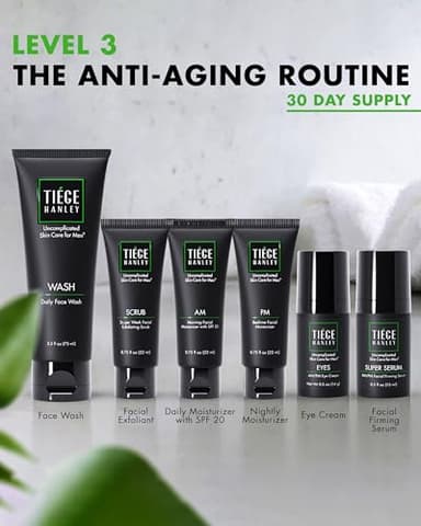 Tiege Hanley Men’s Skin Care Set, Anti-Aging Routine (System Level 3) – Face Wash, Scrub, Moisturizer, Eye Cream & Serum for Wrinkle Defense, Firm Skin & Long-Term Anti-Aging Protection - Image 2