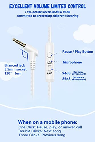 New bee Kids Headphones for School with Microphone KH20 HD Stereo Safe Volume Limited 85dB/94dB Foldable Lightweight On-Ear Headphone for PC/Mac/Android/Kindle/Tablet/Pad (White) - Image 3