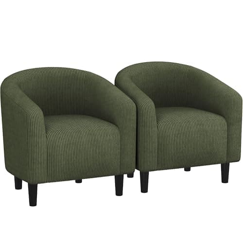 Yaheetech Barrel Chairs, Furry Accent Chairs, Sherpa Chairs with Soft Padded Armrest, Fuzzy Club Chairs for Living Room Bedroom Waiting Room Office, Accent Chairs Set of 2, Dark Green - Image 1
