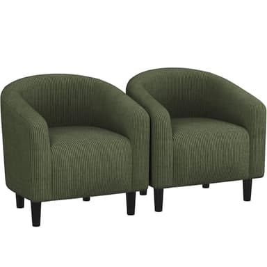 Yaheetech Barrel Chairs, Furry Accent Chairs, Sherpa Chairs with Soft Padded Armrest, Fuzzy Club Chairs for Living Room Bedroom Waiting Room Office, Accent Chairs Set of 2, Dark Green - Image 1