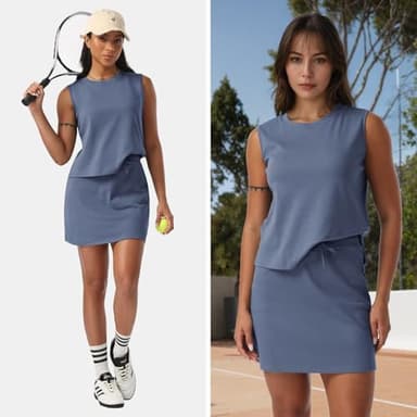 EXLURA Womens Summer 2 Piece Short Skirt Sets Sleeveless Top and Tennis Skorts Dressy Cotton Matching Sweatsuits Outfits 2025 - Image 3