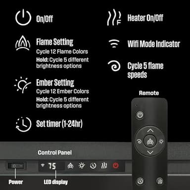 Westinghouse 50 Inch Electric Fireplace Heater, Compatible with Alexa & Google Home, Wall Mount or in-Wall Recessed Fireplace Insert, 24 Hour Timer, Color Changing Flames, 750W/1500W Indoor Heater - Image 8