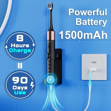Sonic Electric Toothbrush for Adults and Kids, Comes with 10 Brush Heads & Travel Case, 5 Modes with 2 Minutes Built in Smart Timer, One Charge for 90 Days, 42,000 VPM Motor (Black) - Image 7
