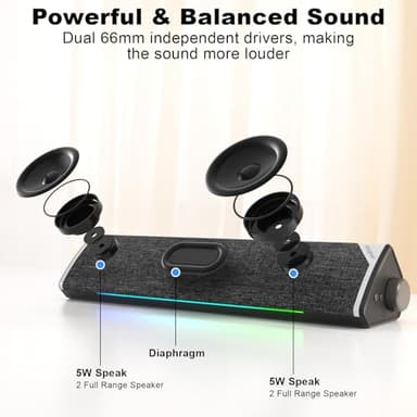 SOULION R60 Bluetooth Computer Speakers, USB Plug-N-Play PC Speakers with LED Dynamic Light, Surround Sound Soundbar Speaker with Rotary Switch for Desktop Laptop (USB-C to USB Adapter Included) - Image 2
