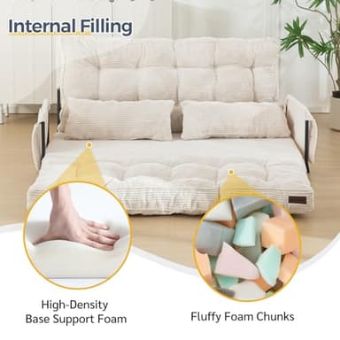 MAXYOYO Adjustable Floor Sofa Couch with 2 Pillows, Multi-Functional Bean Bag Bed, 5-Position Foldable Lazy Sofa Sleeper Bed with Armrest Versatile Floor Seating for Reading Gaming, Beige, Double - Image 6