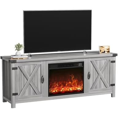 YESHOMY Fireplace TV Stand with Two Barn Doors and Storage Cabinets for Televisions up to 65+ Inch, Entertainment Center Console Table, Media Furniture for Living Room, 58 Inch, Gray Wash - Image 10