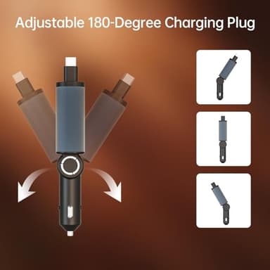 Flexino 【Ultra-Slim】 Retractable Car Charger for iPhone 16, 57W Fast Charging Car Chargers, USB C Car Charger Adaptor, Cigarette Lighter Adapter for iPhone 16/15 Series, Galaxy, Pixel, Grey - Image 8
