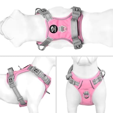 PHOEPET No Pull Dog Harness, Unique Colors Reflective Adjustable Dog Vest, with Soft Training Handle Metal Clips for Small Medium Large Dogs (Baby Pink Base & Grey Straps,S) - Image 2