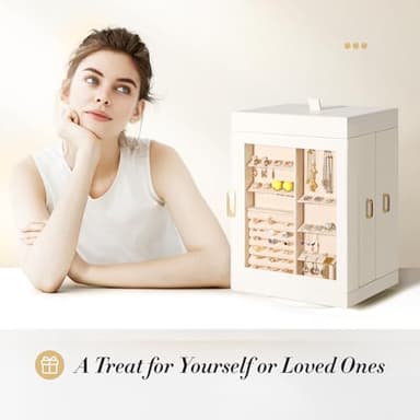 TidyStash 360° Rotating Jewelry Organizer, Large, Elegant Jewelry Boxes for Women Necklace, Ring Earring Storage, Vertical Accessory Organizers and Storage, Cream White - Image 7