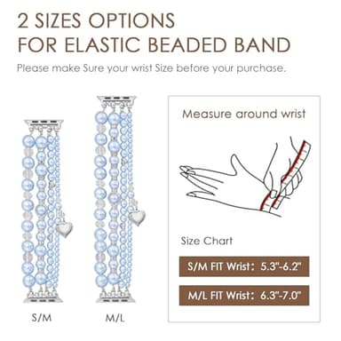 V-MORO Compatible with Apple Watch Band Series 10(42mm)/9/8/7 41mm/40mm Women Fancy Beaded Elastic Bracelet Bling Strap for iwatch SE Series 6/5/4/3/2/1 Blue,for 5.5"-6.2" Wrist - Image 6