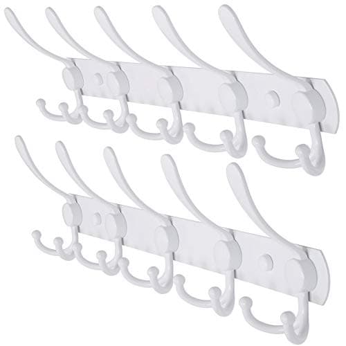 Dseap Wall Mounted Coat Rack - 5 Tri Hooks, Heavy Duty, Stainless Steel, Metal Coat Hook Rail for Coat Hat Towel Purse Robes Mudroom Bathroom Entryway (White, 2 Packs) - Image 1