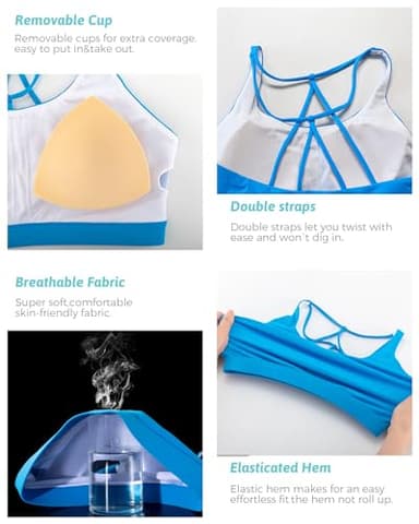 Sports Bras for Women,Padded Blue Sports Bra Tank Top Sexy Crisscross Back High Impact Longline Workout Yoga Bra(WX2934Bright Blue,3XL) - Image 5