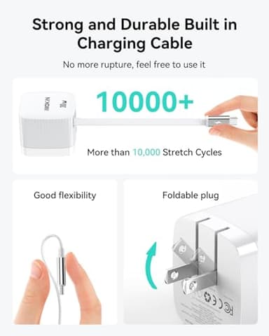 USB-C Charger Block, 30W GaN 2 Port Fast Charging w/Built-in Retractable C Cable & Foldable Plug, PD/PPS for iPhone 16Pro Max/16/Pixel 9 pro/Galaxy/iPad/MacBook,Compact Travel Charger - Image 7