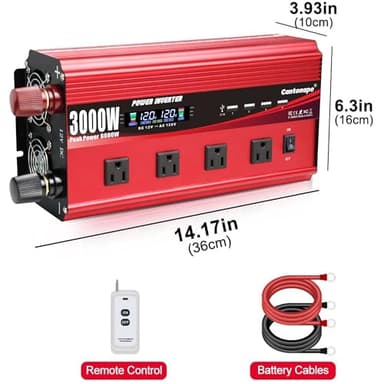 Cantonape 3000W Power Inverter 12V to 110V/120V DC to AC with LCD Display, Remote Controller 4 x AC Outlets and 4 x 3.1A USB Car Adapter for Car Truck Boat RV Solar System - Image 8