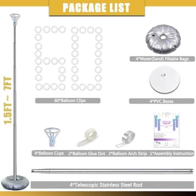 GIMCALO Balloon Column Stand Kit Set of 4, 7ft Height Adjustable Balloon Arch Kit with 2 Ballon Garland Strip, Metal Telescopic Pillar Balloon Stand, Birthday Party, Graduation, Halloween Decorations - Image 5