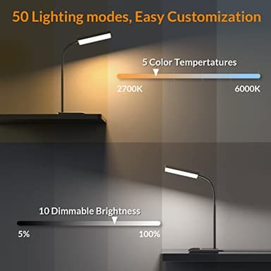 LEPOWER Desk Lamp, 800LM LED for Home Office, 12W Reading for Desk, Eye-Caring Light, Touch Table Gooseneck Lamp, 50 Lighting Modes, Bright for Bedroom, Study (Black) - Image 4