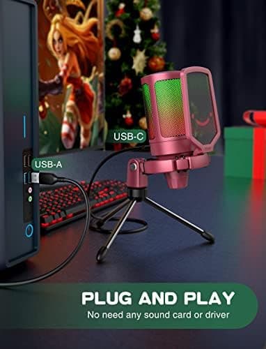 FIFINE AmpliGame PC Gaming Streaming USB Microphone, RGB Desktop Microphone for Computer/Mac/PS4/PS5, Podcast, Recording, TikTok, Game Chat, Condenser Mic with Pop Filter, Shock Mount - Red - Image 5