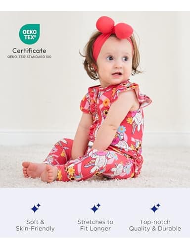 EASWEET Baby Girl Bamboo Viscose Ruffle Romper Zipper Jumpsuit, Footless, Cap Sleeve Infant Clothes, Unicorn Frolics, 0-3 Months - Image 3