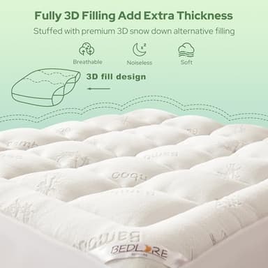 BEDLORE King Mattress Topper Viscose Derived from Bamboo, Thick Pillow Top Mattress Pad with Stretchable Pockets for 6-18 inches Mattress, Soft Breathable Mattress Topper for Back Pain Relief - Image 6