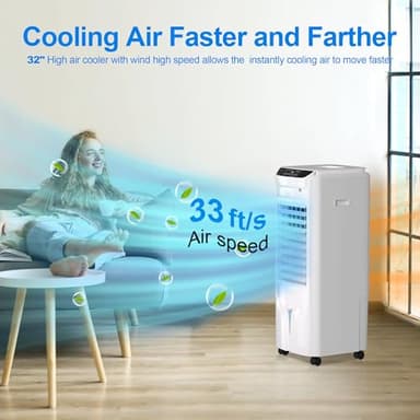 Uthfy 32 Inch Swamp Cooler Air Conditioner, 3 IN 1 Evaporative Air Cooler with 4.2 Gal Water Tank, 4 Mode, 3 Speed, Remote Control, 120° Oscillation, 12 H Timer, Portable AC for Indoor Room, Bedroom - Image 2