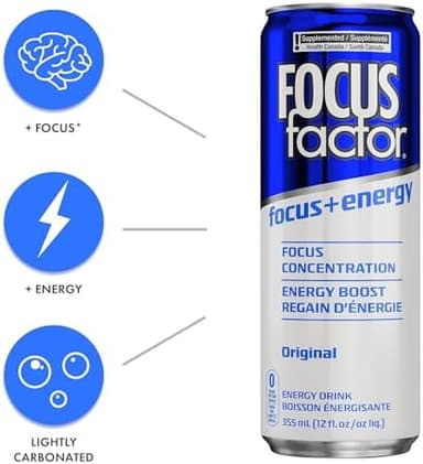 Focus Factor Energy Drink - 12 x 355ml Cans (Original Flavour) - with Focus + Energy - Lightly Carbonated, Sugar Free, Low Calorie with Vitamin B6 & Vitamin B12 - Image 6