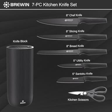Knife Set, Brewin Kitchen Knife Set, Knives Set for Kitchen, Universal Knife Block, Utility Knife Block Set, New Home Essentials, Apartment Essentials, Dishwasher Safe - Image 5