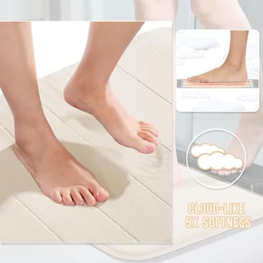 Yimobra Long Bath Mat 44"x24", Super Soft Quick Dry Memory Foam Bathroom Rug, Water Absorbent, Non Slip Backing Machine Washable for Tub Shower, Thick Comfort Support, Cream - Image 4