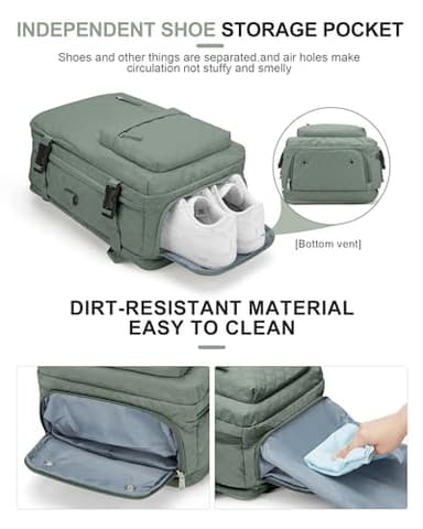 Travel Carry On Backpack for Women, Waterproof Laptop Backpack for Traveling on Airplane Hiking Gym Backpack with USB Charging Port Shoe Compartment,Dark Green - Image 4