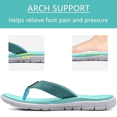 KuaiLu Womens Casual Flip Flops Comfortable Yoga Mat Arch Support Memory Foam Comfort Cushion Summer Beach Slip on Walking Thong Sandals Ladies Orthotic Recovery Plantar Fasciitis Lake Blue Size 6 - Image 3